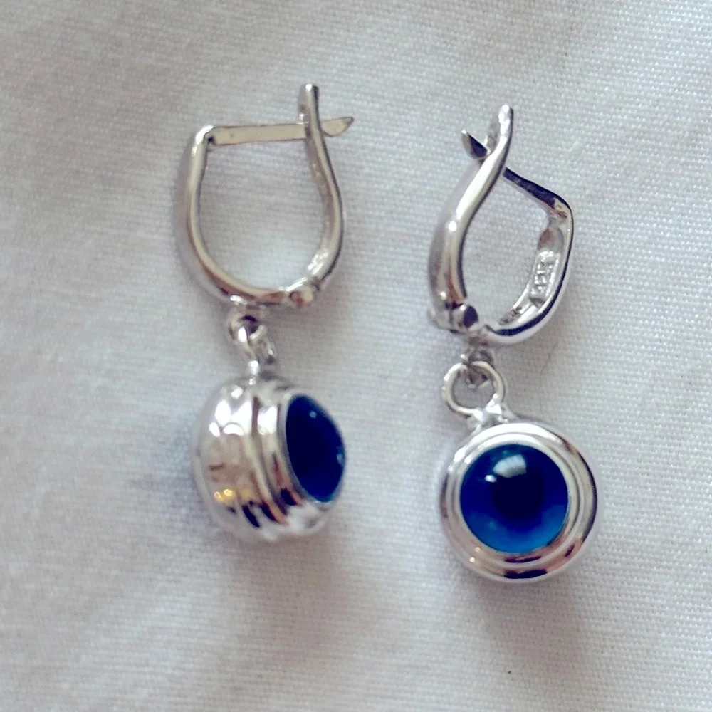 🧿925 Silver earrings glass blue evileye bead hoops
